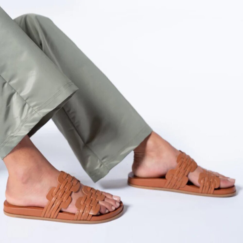 Intentionally Blank Brian Tan Brown Leather Slide Sandals 39 / US 8.5-9